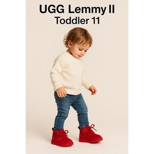 UGG Lemmy II Toddler Boots Red Suede Size 11 • Zip & Lace • Fleece Lined Chukka